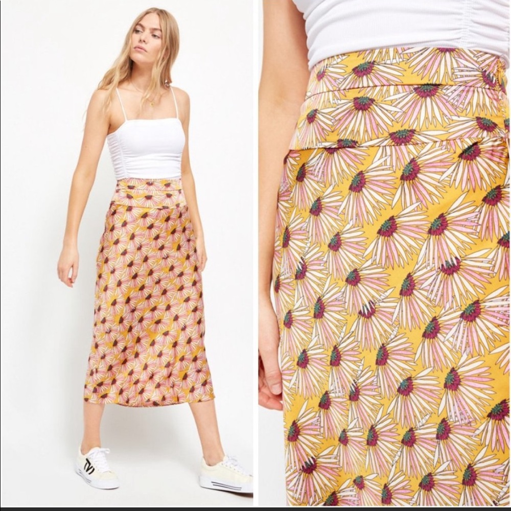 Free People Normani Floral Print Satin Skirt